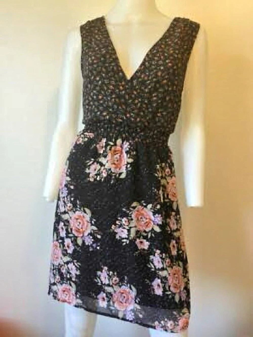 Urban Outfitters Pins & Needles Boho Black Floral Chiffon Dress Sz. L